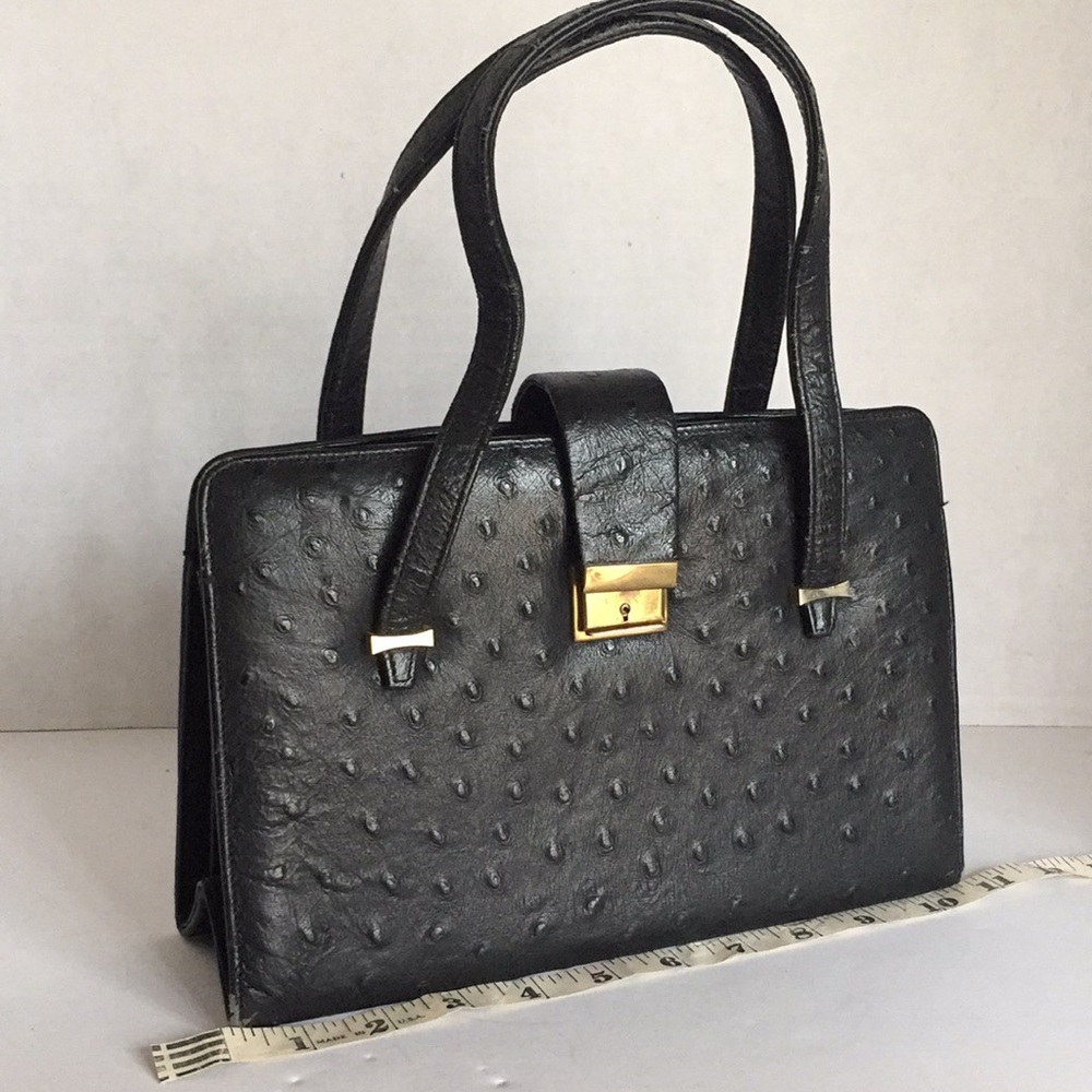 Ostrich leather Black handbag purse Vintage 1950’s